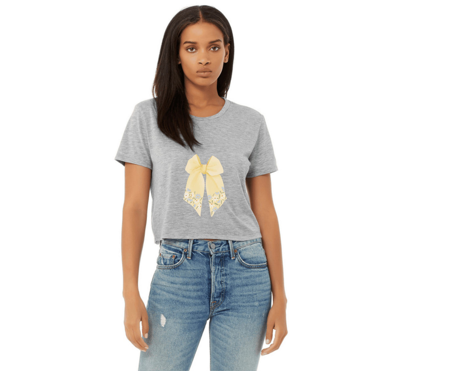 Customizable: Butter Yellow Floral Bow Cropped Tee