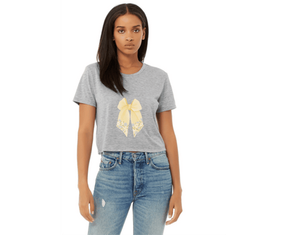 Customizable: Butter Yellow Floral Bow Cropped Tee