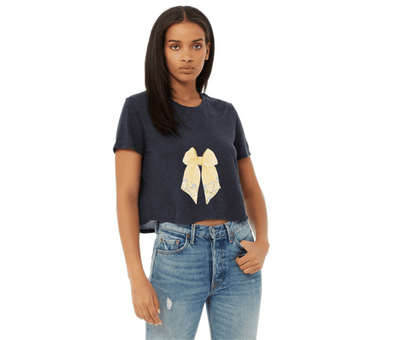 Customizable: Butter Yellow Floral Bow Cropped Tee