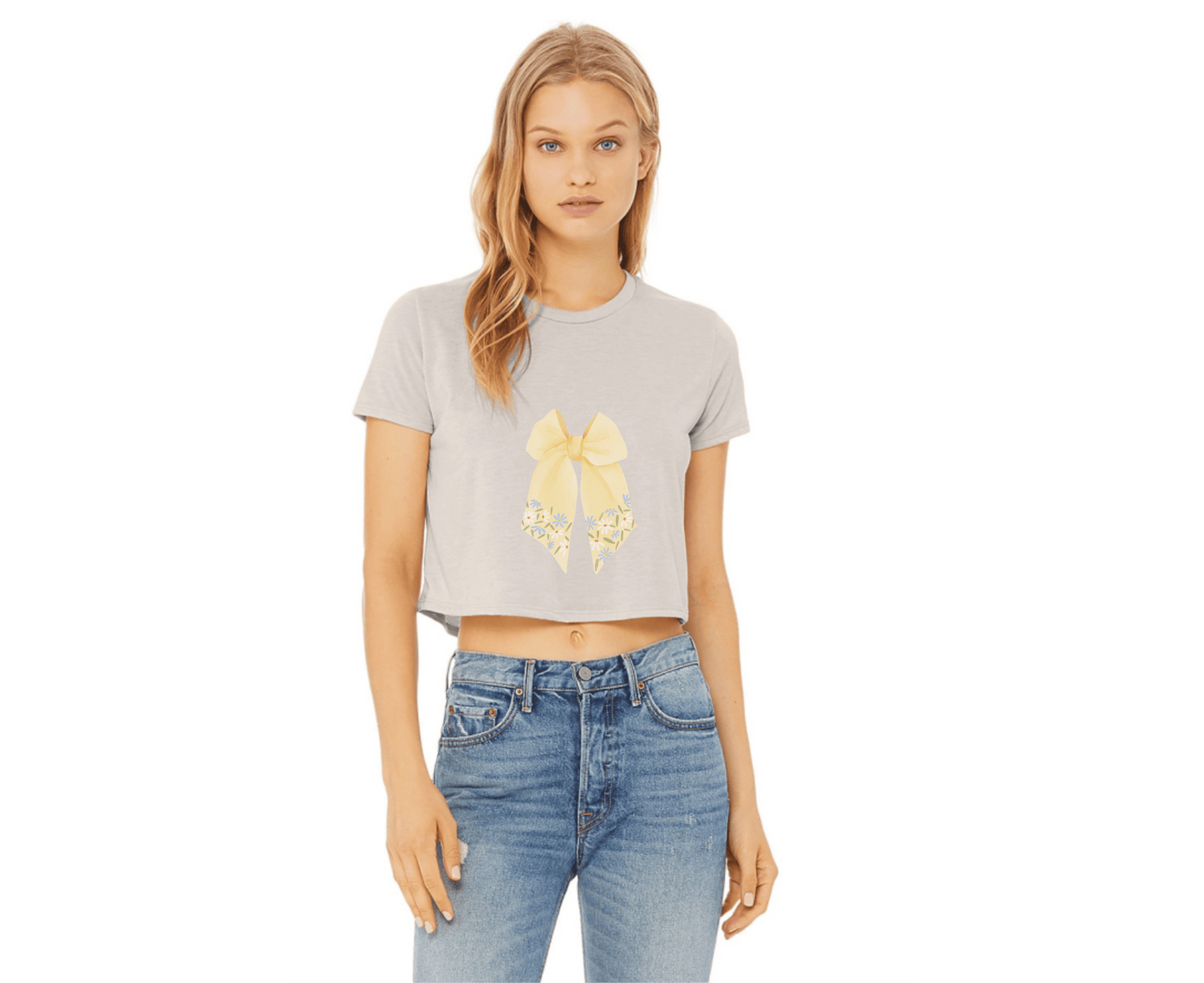 Customizable: Butter Yellow Floral Bow Cropped Tee