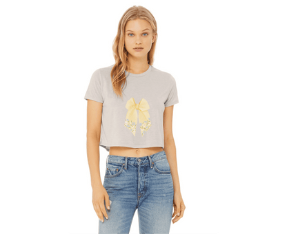 Customizable: Butter Yellow Floral Bow Cropped Tee