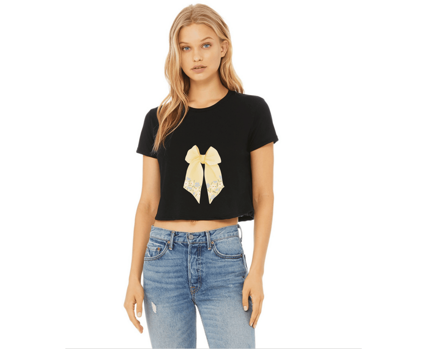 Customizable: Butter Yellow Floral Bow Cropped Tee