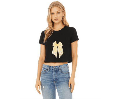 Customizable: Butter Yellow Floral Bow Cropped Tee