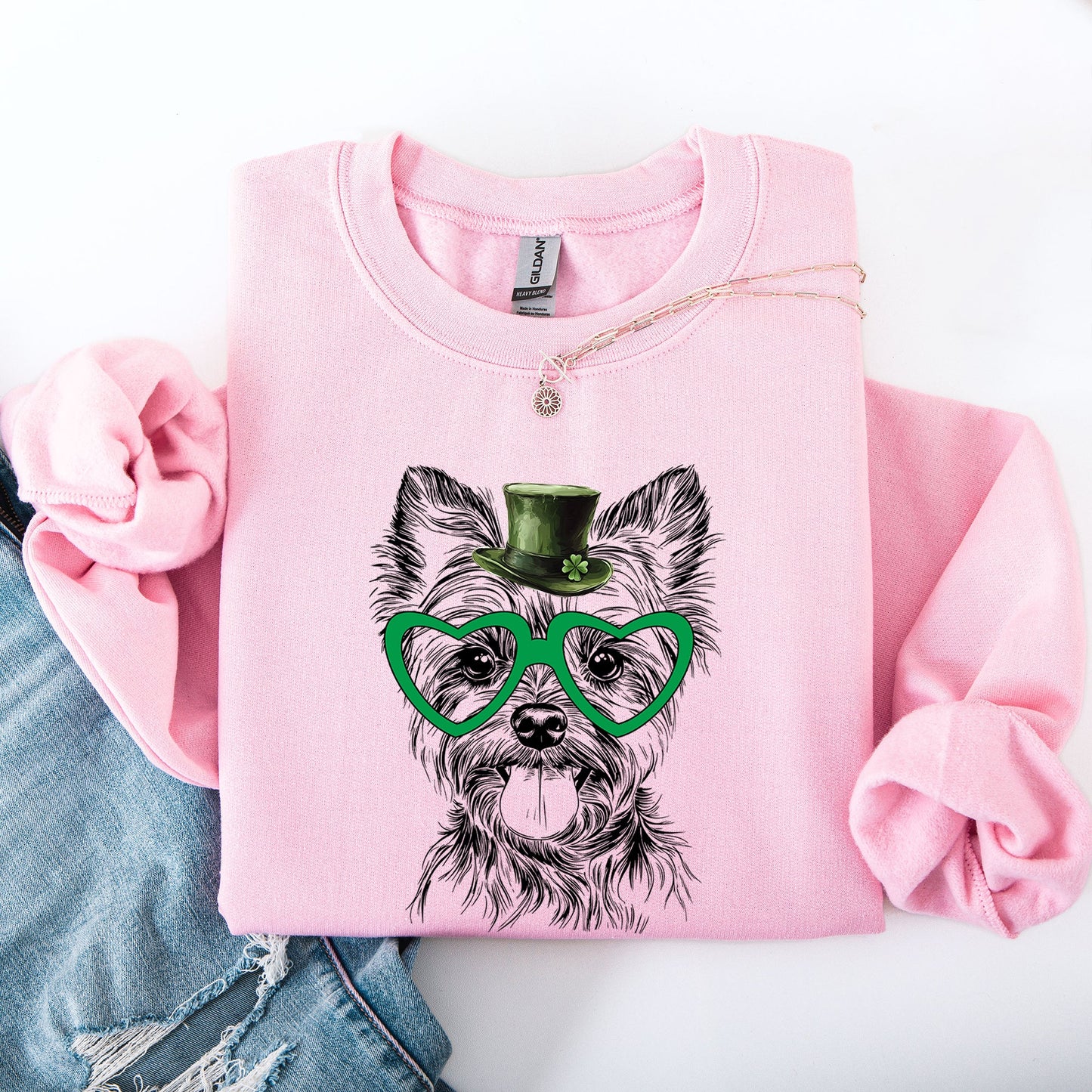 Yorkie, Yorkshire Terrier, Adorable Dog, St Patrick's Day, Lucky, Irish Sweatshirt