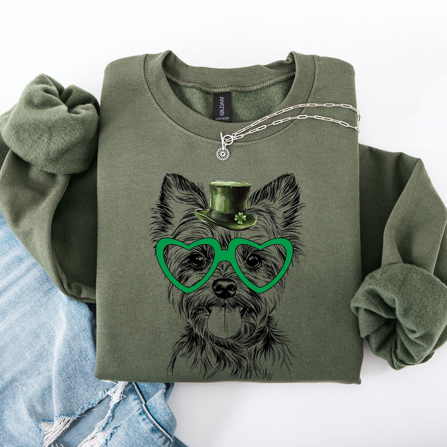 Yorkie, Yorkshire Terrier, Adorable Dog, St Patrick's Day, Lucky, Irish Sweatshirt