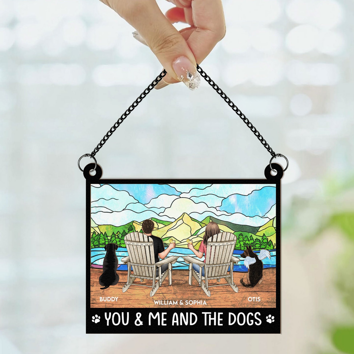 You And Me And The Dogs - Personalized Window Hanging Suncatcher Ornament - Gift For Couple, Wife, Husband, Dog Lovers