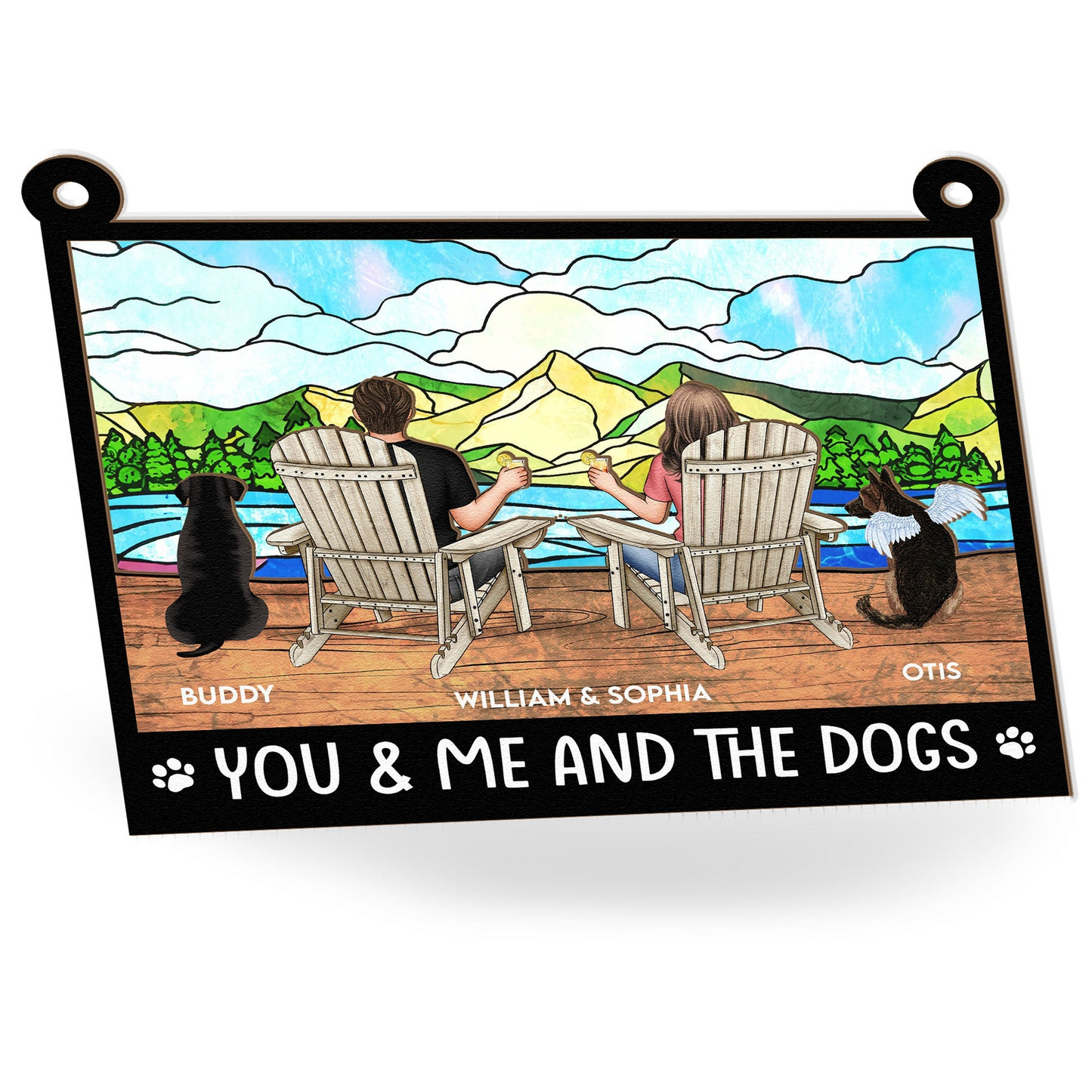 You And Me And The Dogs - Personalized Window Hanging Suncatcher Ornament - Gift For Couple, Wife, Husband, Dog Lovers