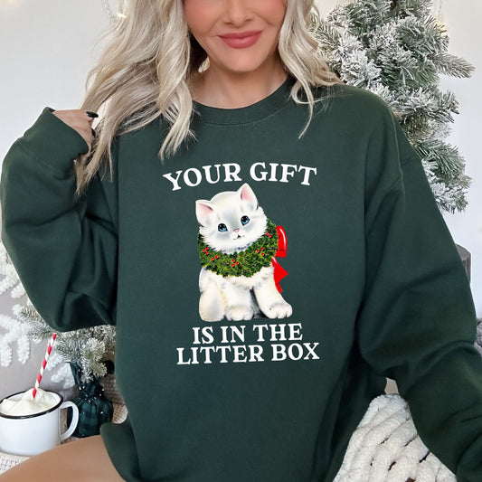 Your Gift Is In The Litter Box Cat Funny Christmas Sweatshirt