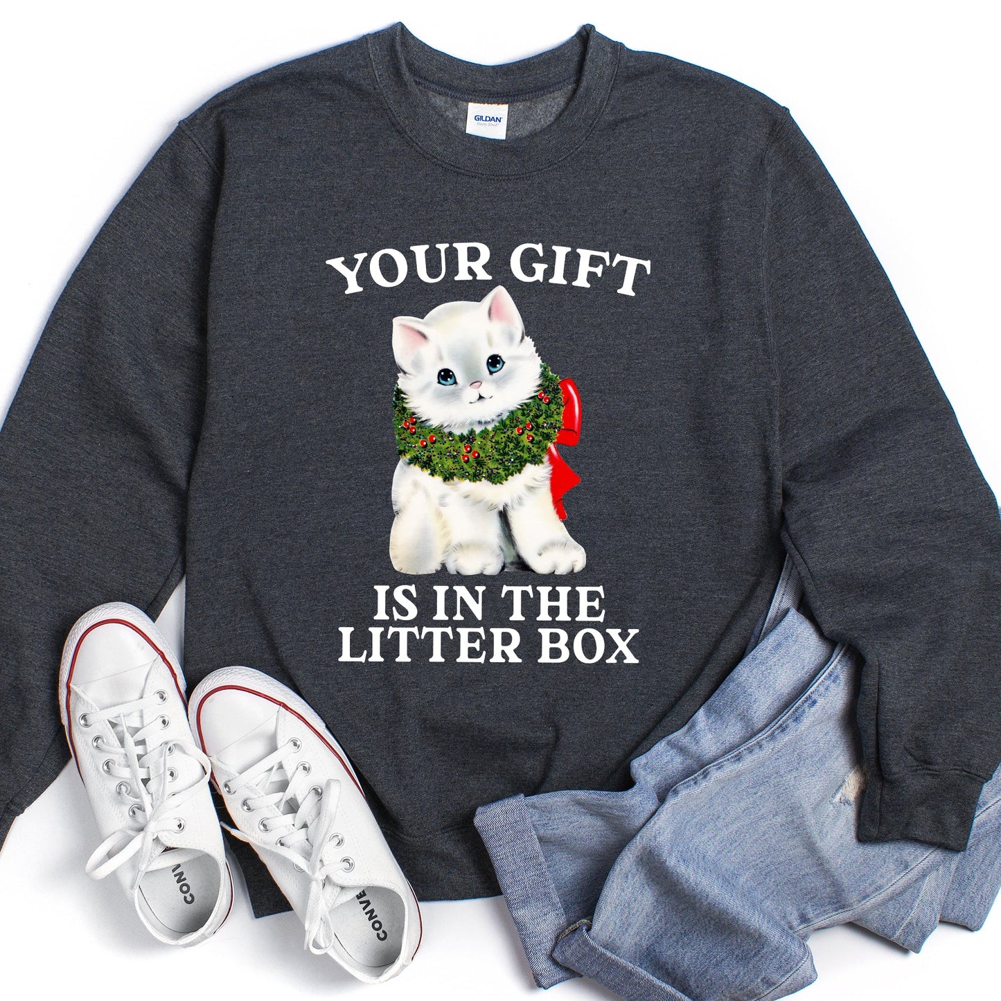 Your Gift Is In The Litter Box Cat Funny Christmas Sweatshirt