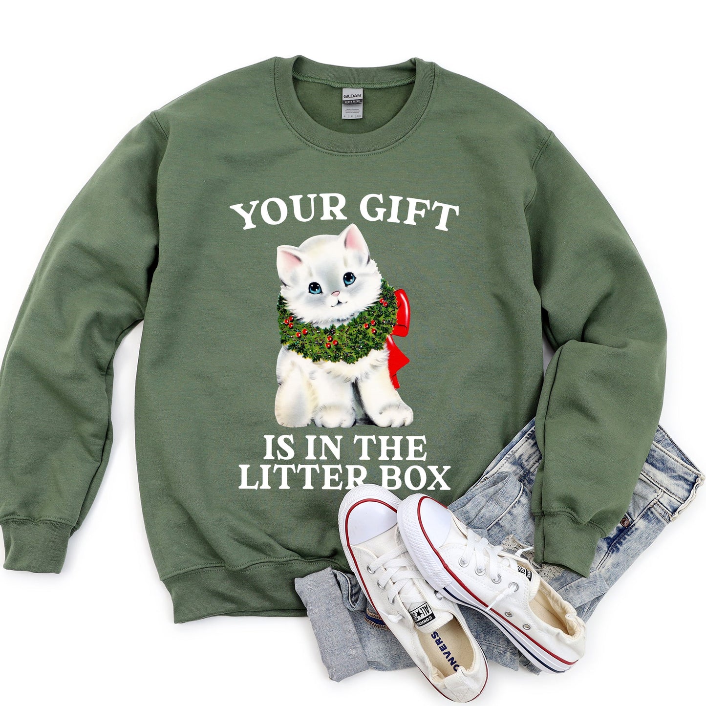 Your Gift Is In The Litter Box Cat Funny Christmas Sweatshirt