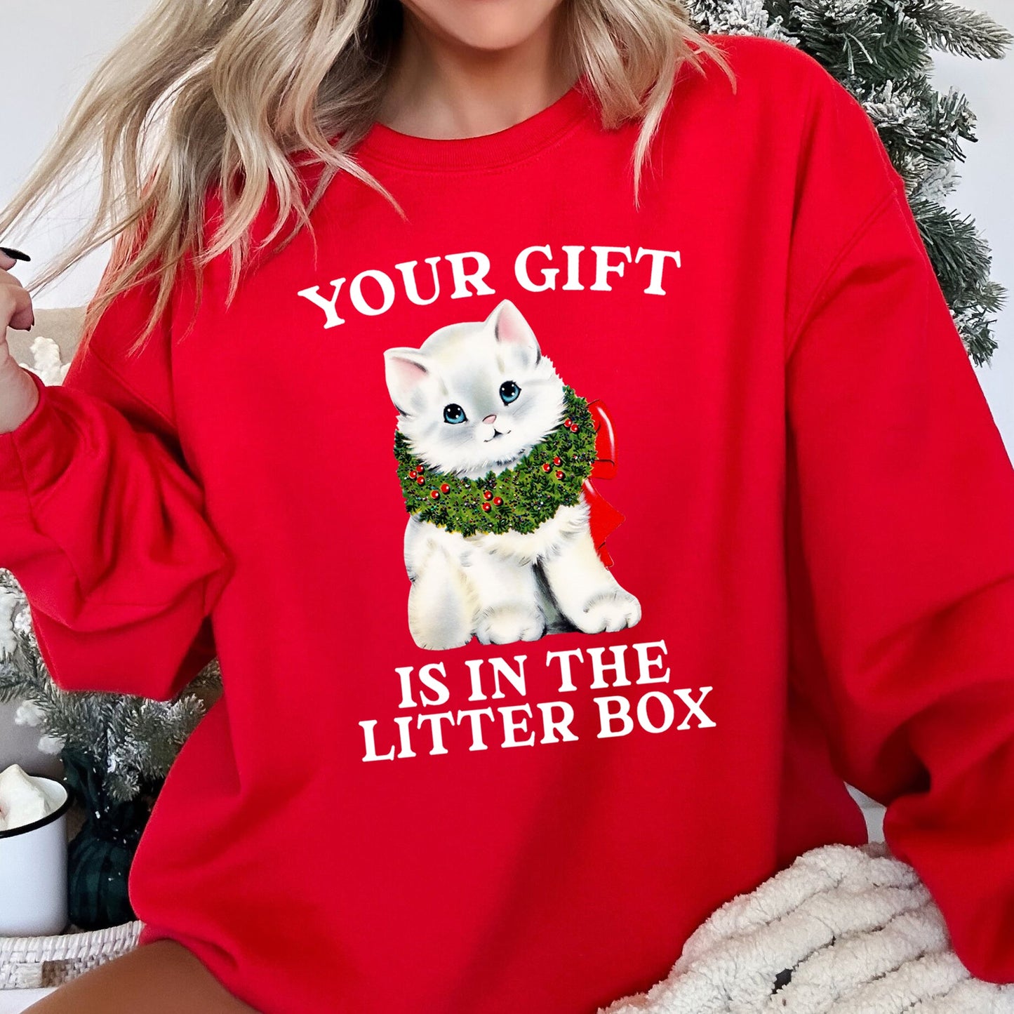 Your Gift Is In The Litter Box Cat Funny Christmas Sweatshirt