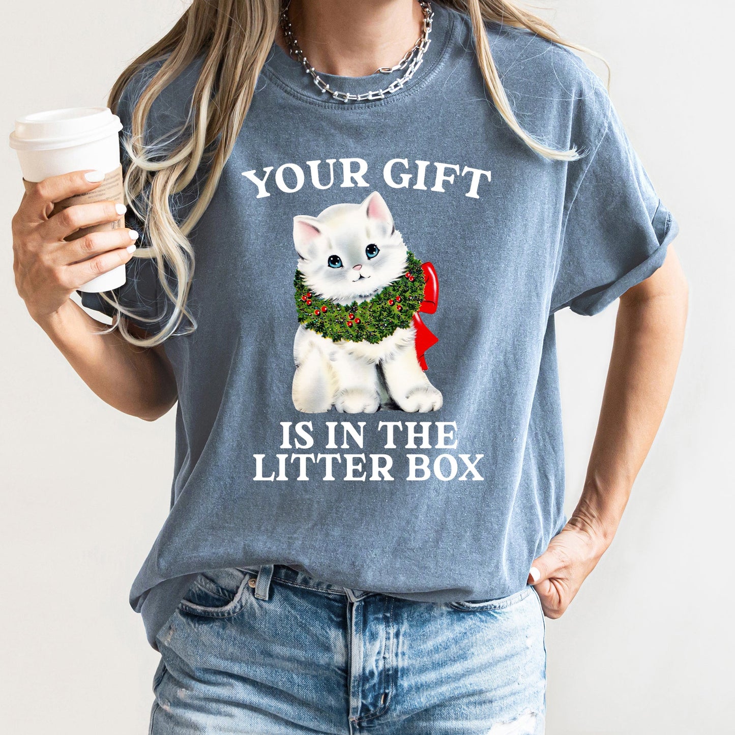 Your Gift Is In The Litter Box, Cat, Funny, Christmas, Naughty, Comfort Colors Tshirt