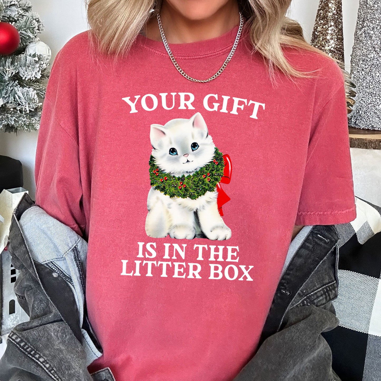 Your Gift Is In The Litter Box, Cat, Funny, Christmas, Naughty, Comfort Colors Tshirt