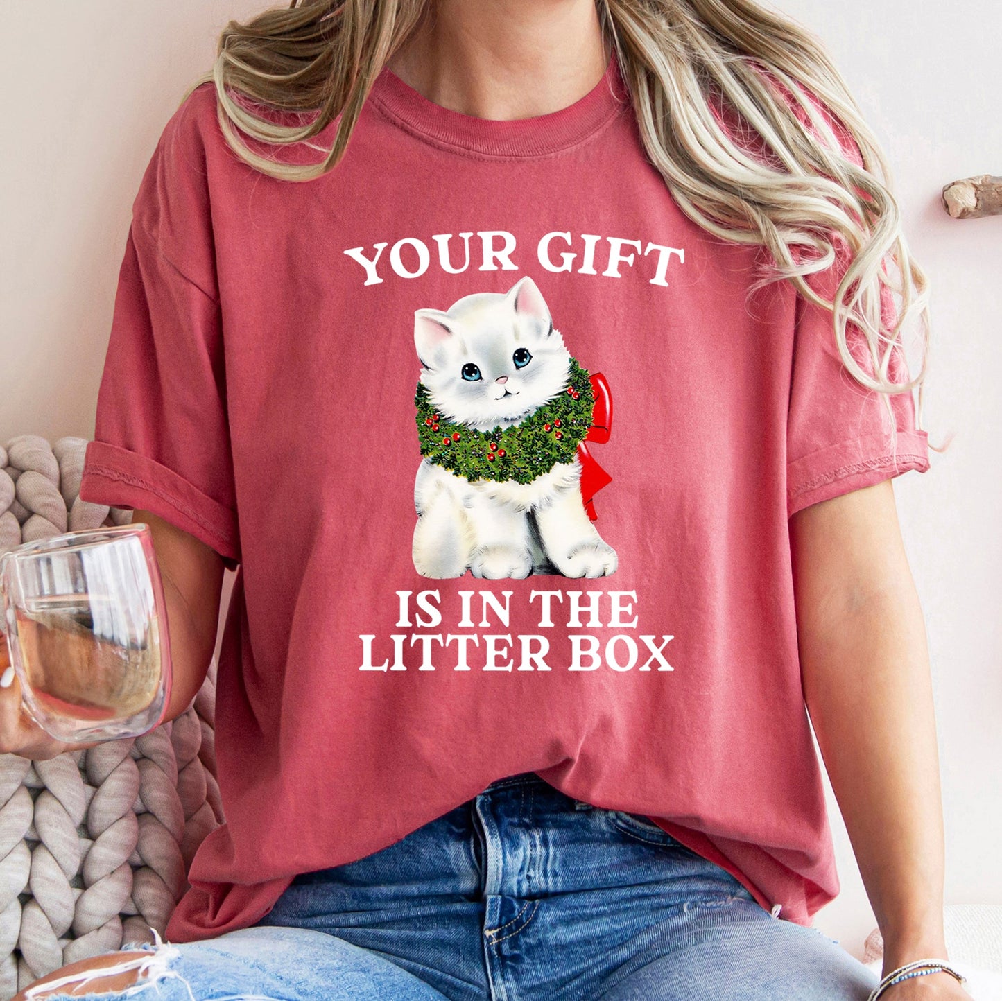 Your Gift Is In The Litter Box, Cat, Funny, Christmas, Naughty, Comfort Colors Tshirt