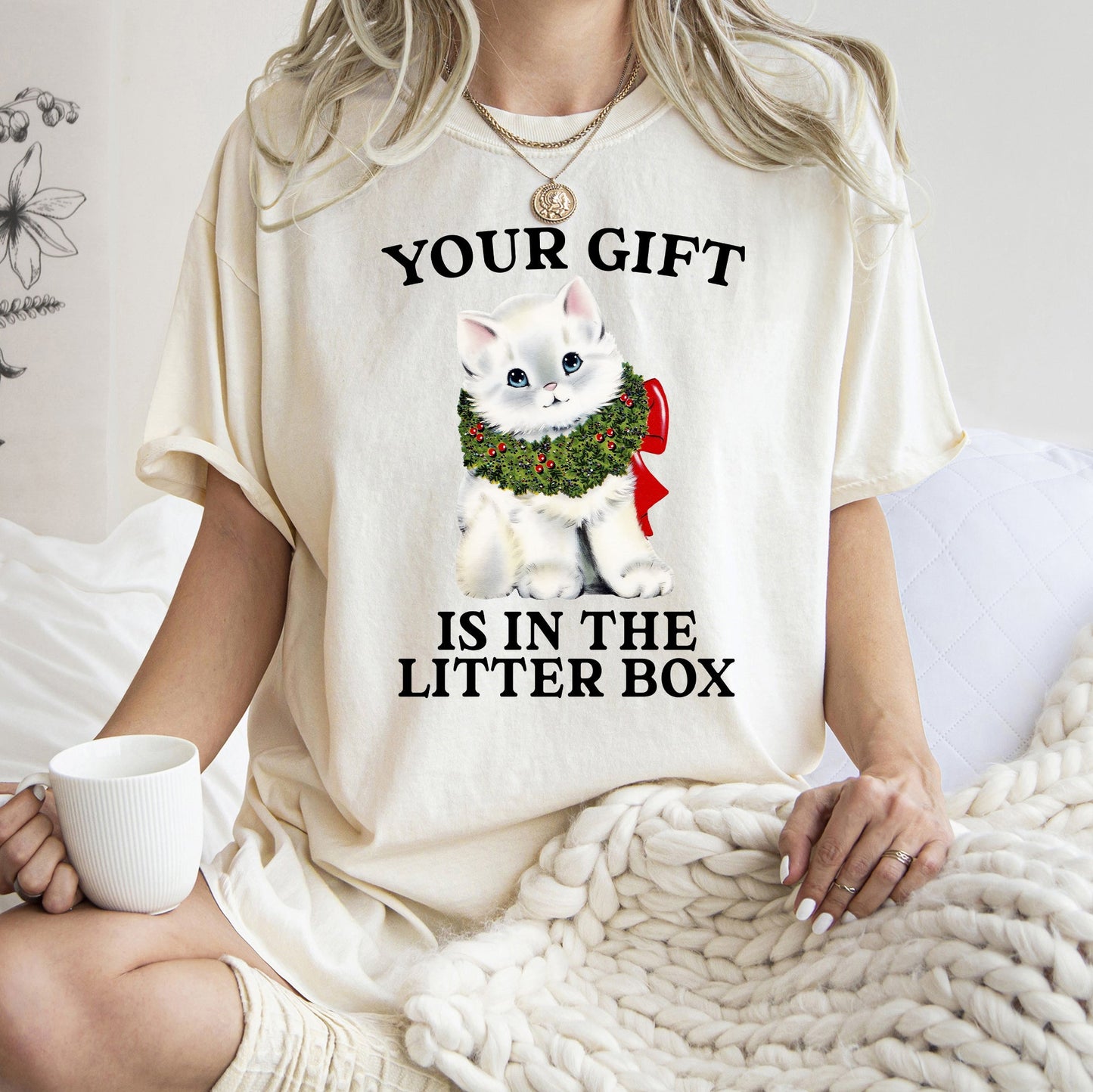Your Gift Is In The Litter Box, Cat, Funny, Christmas, Naughty, Comfort Colors Tshirt