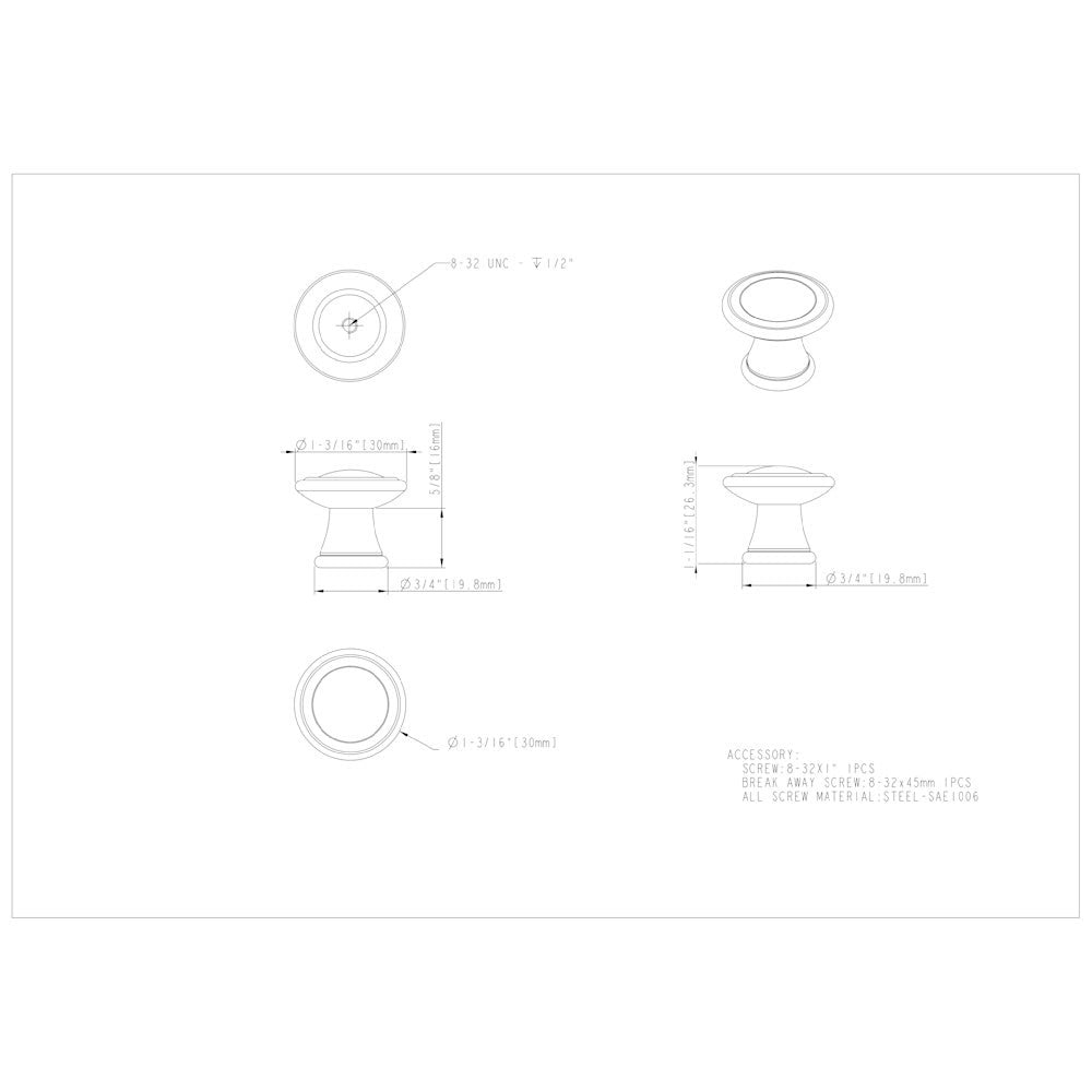 1-3/16" Diameter Satin Nickel Cordova Cabinet Knob