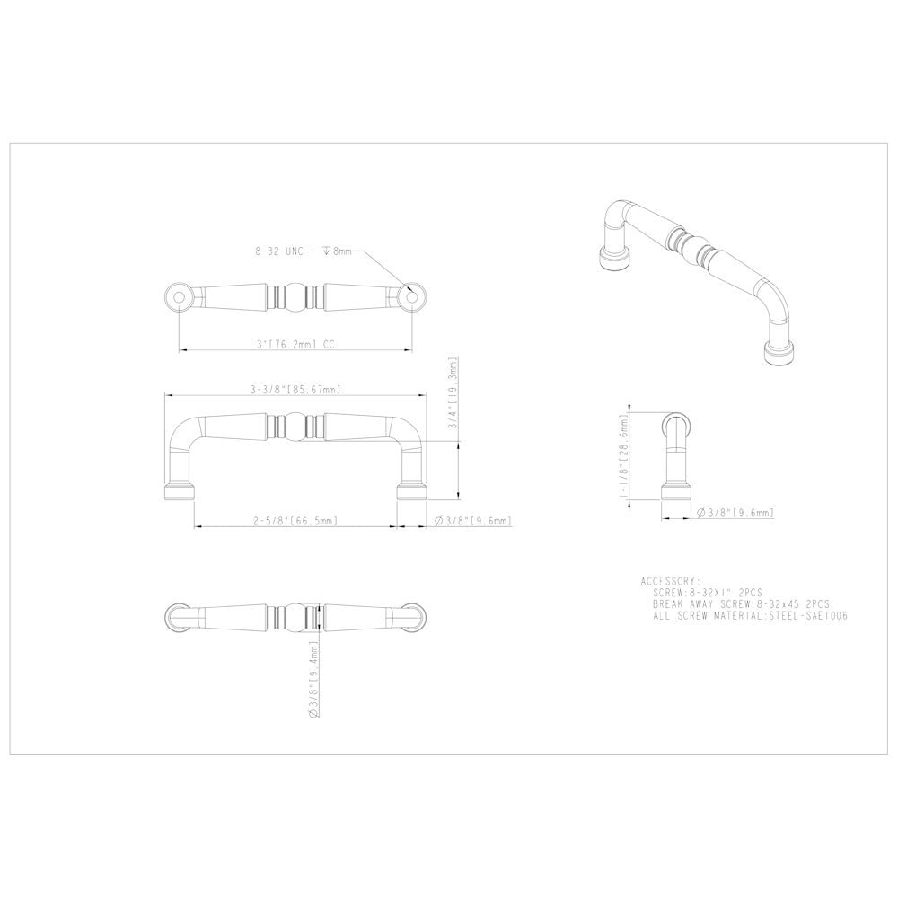 3" Center-to-Center Satin Nickel Madison Cabinet Pull