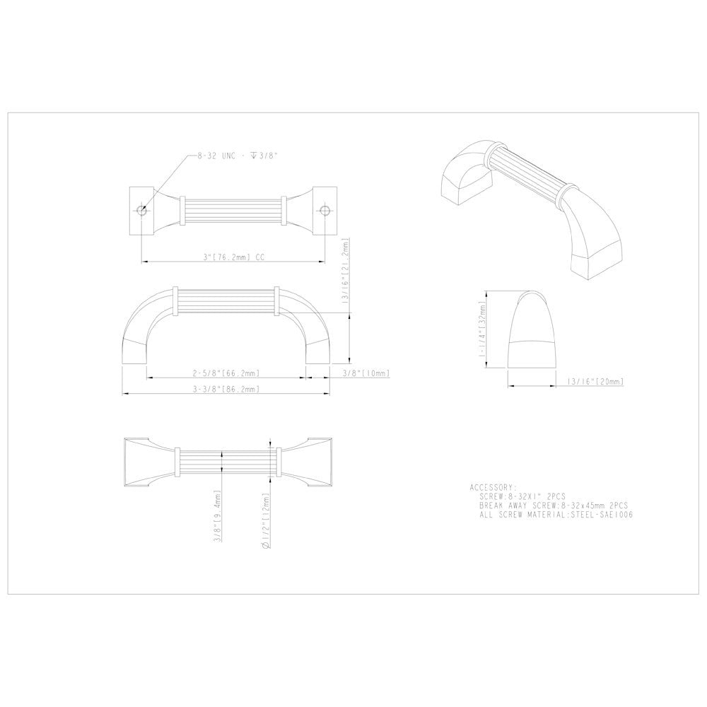 3" Center-to-Center Satin Nickel Cordova Cabinet Pull