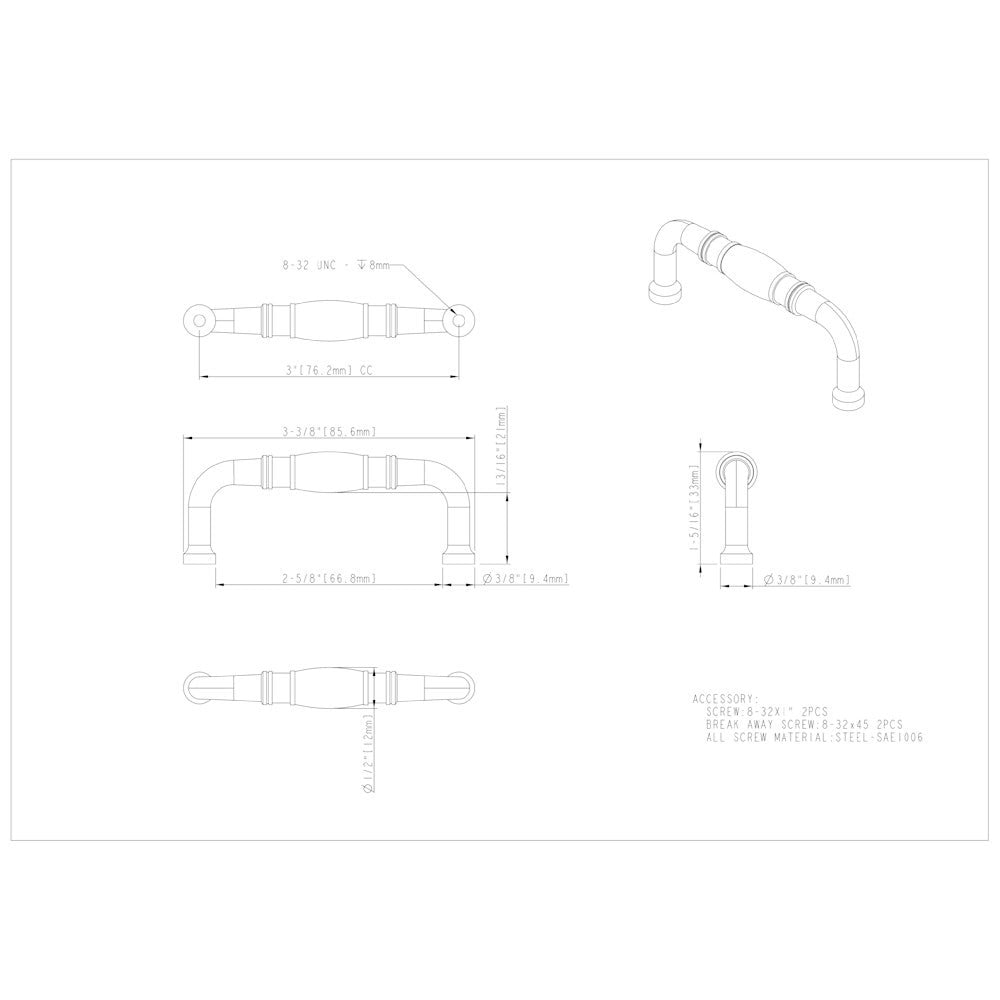 3" Center-to-Center Satin Nickel Durham Cabinet Pull
