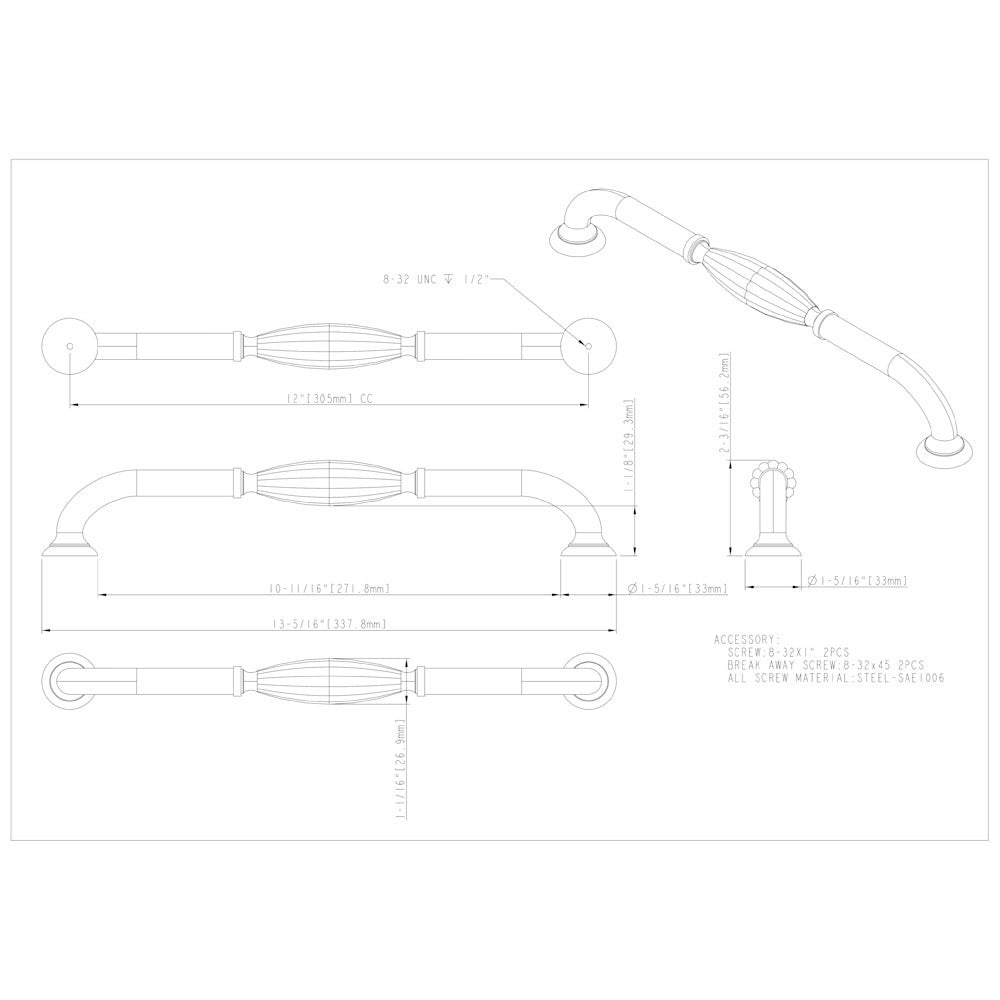 128 mm Center-to-Center Brushed Oil Rubbed Bronze Glenmore Cabinet Pull