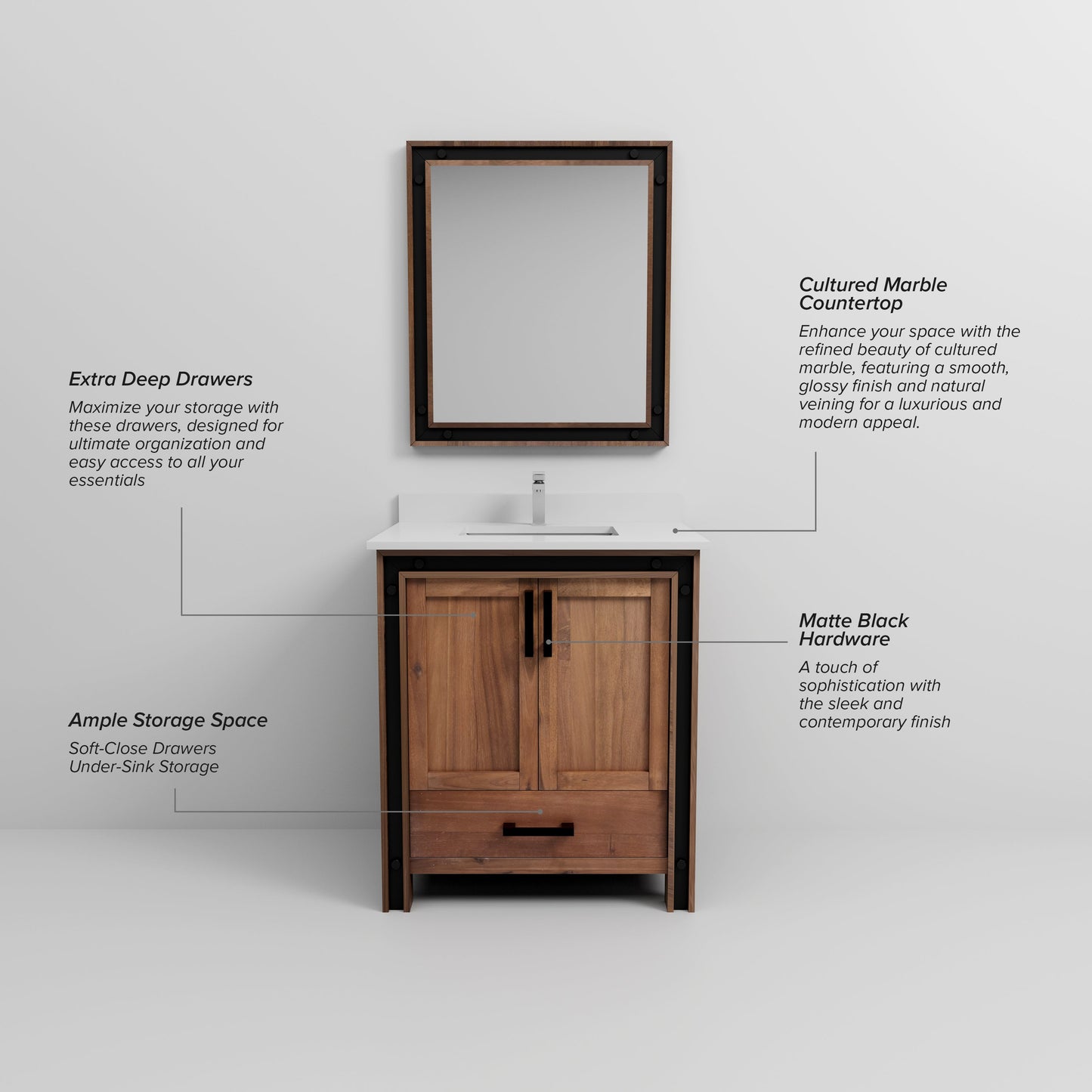 Ziva 30 in W x 22 in D Rustic Barnwood Bath Vanity