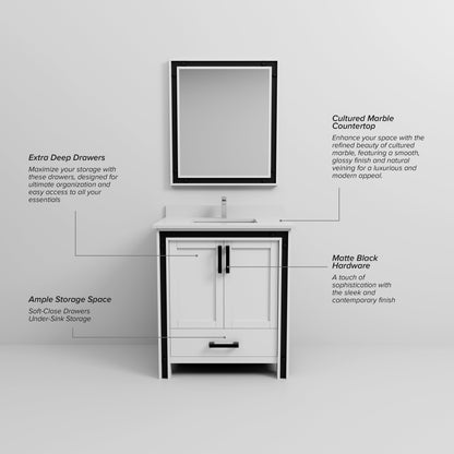 Ziva 30 in W x 22 in D White Bath Vanity