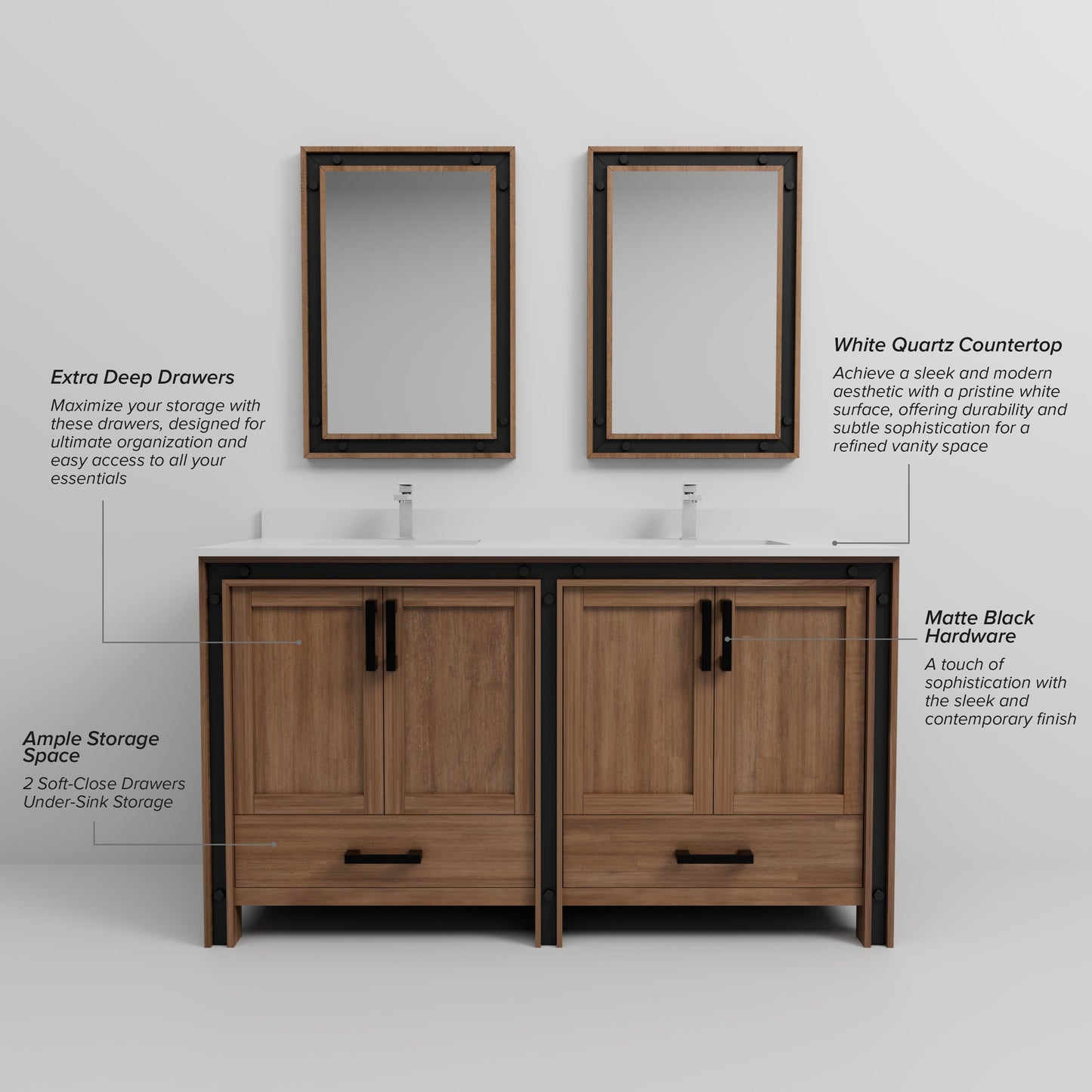 Ziva 60 in W x 22 in D Rustic Barnwood Double Bath Vanity