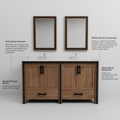 Ziva 60 in W x 22 in D Rustic Barnwood Double Bath Vanity