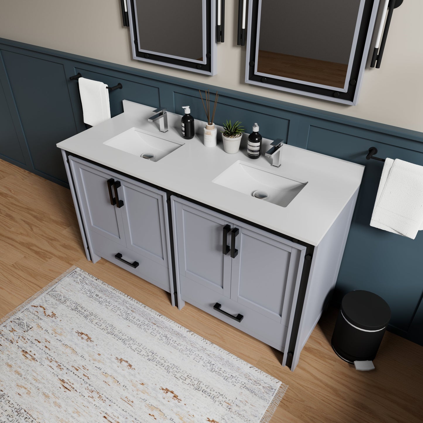 Ziva 60 in W x 22 in D Dark Grey Double Bath Vanity