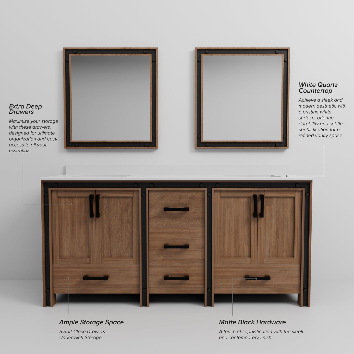 Ziva 72 in W x 22 in D Rustic Barnwood Double Bath Vanity