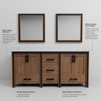 Ziva 72 in W x 22 in D Rustic Barnwood Double Bath Vanity