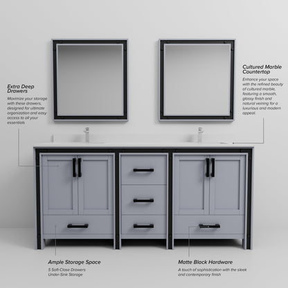 Ziva 72 in W x 22 in D Dark Grey Double Bath Vanity