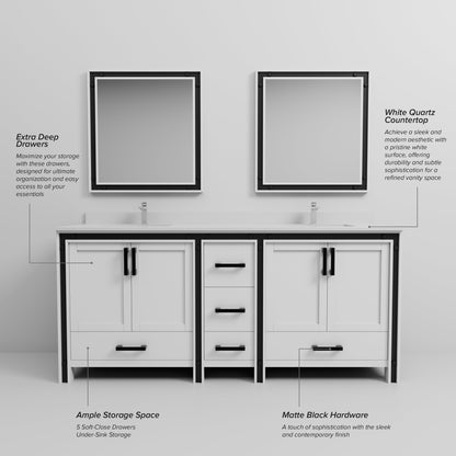 Ziva 80 in W x 22 in D White Double Bath Vanity