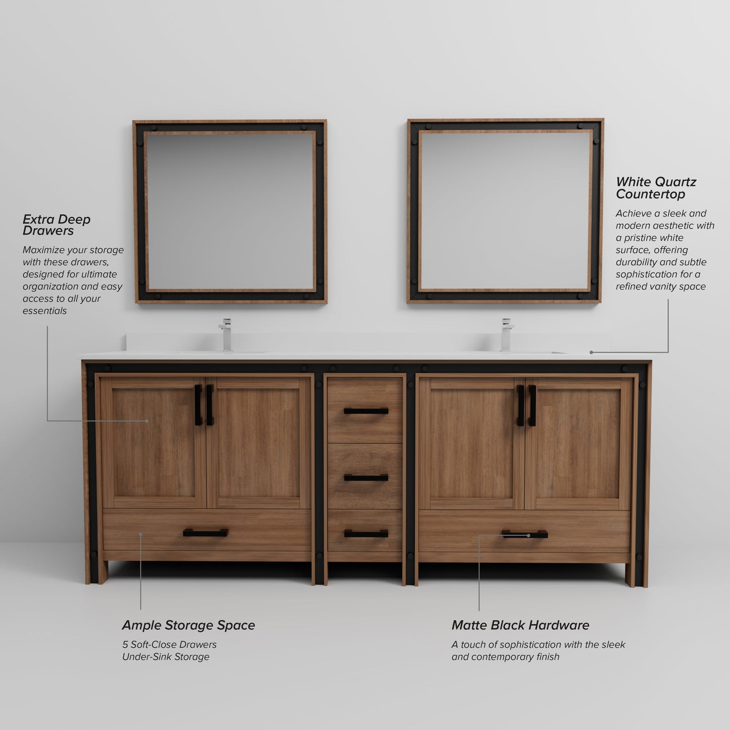 Ziva 84 in W x 22 in D Rustic Barnwood Double Bath Vanity