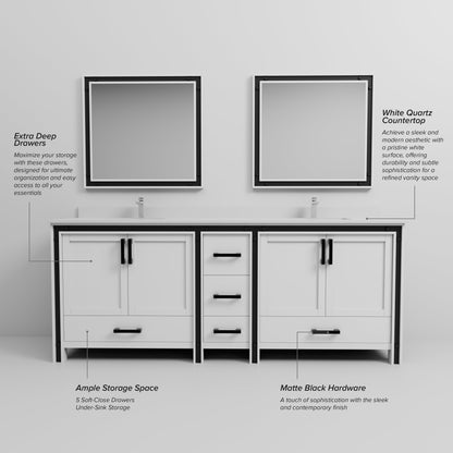 Ziva 84 in W x 22 in D White Double Bath Vanity