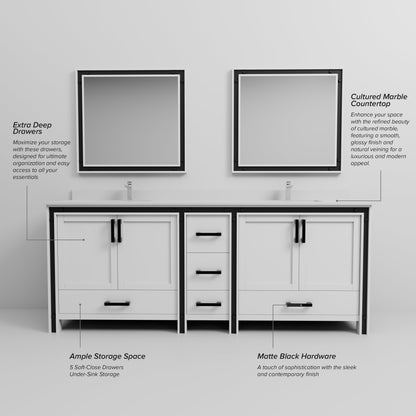 Ziva 84 in W x 22 in D White Double Bath Vanity
