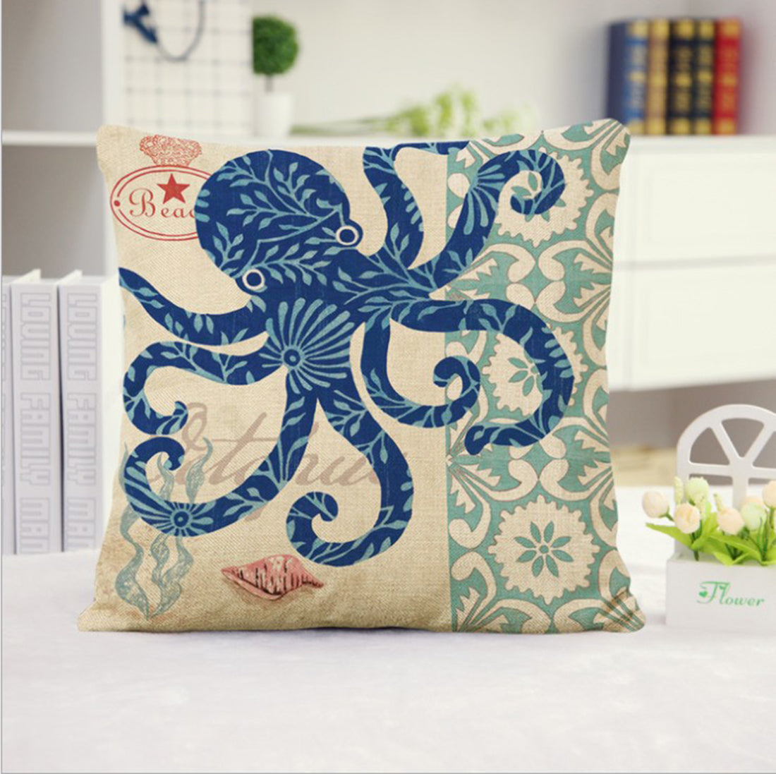 18''x18'' coastal print throw pillow | 15 designs nautical & beach themed | rustic seaside accent | insert included