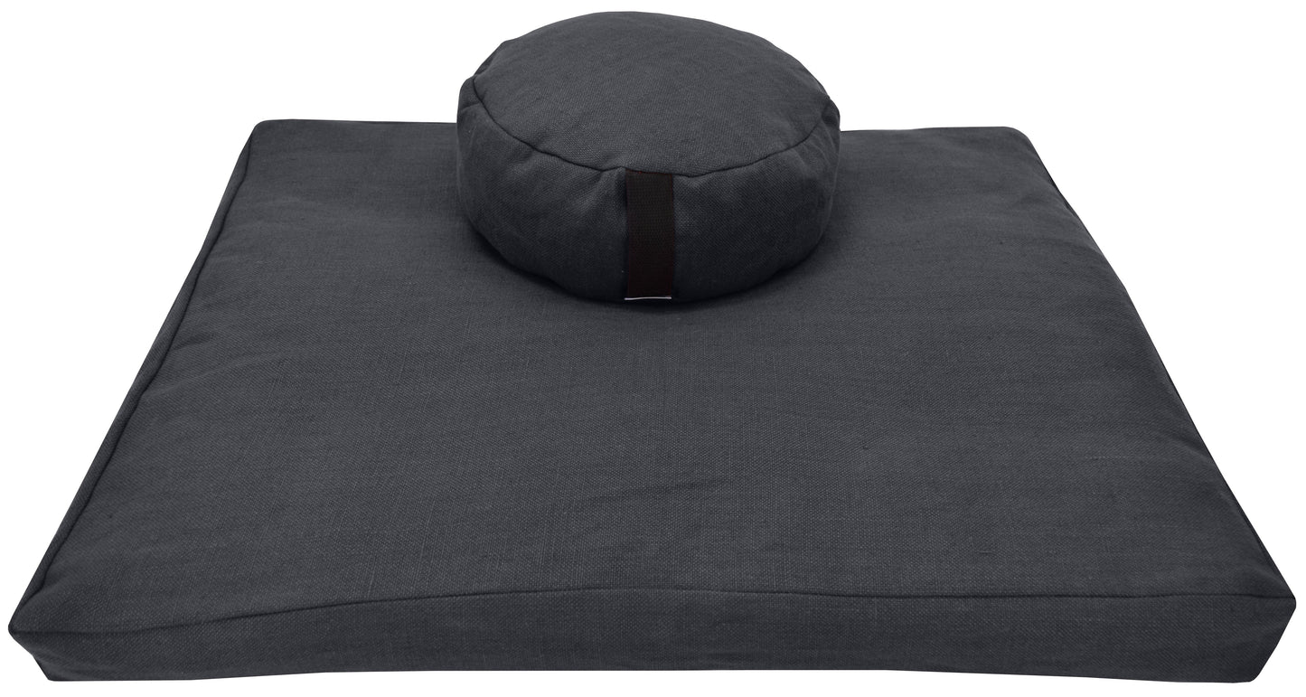 Hemp Meditation Cushion Set Zafu and Zabuton - Hemp fabric, Organic Buckwheat Hulls