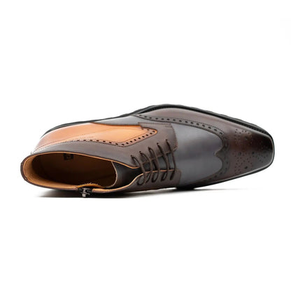 Zipper Brogue Martin Boots 2890 Gray Brown