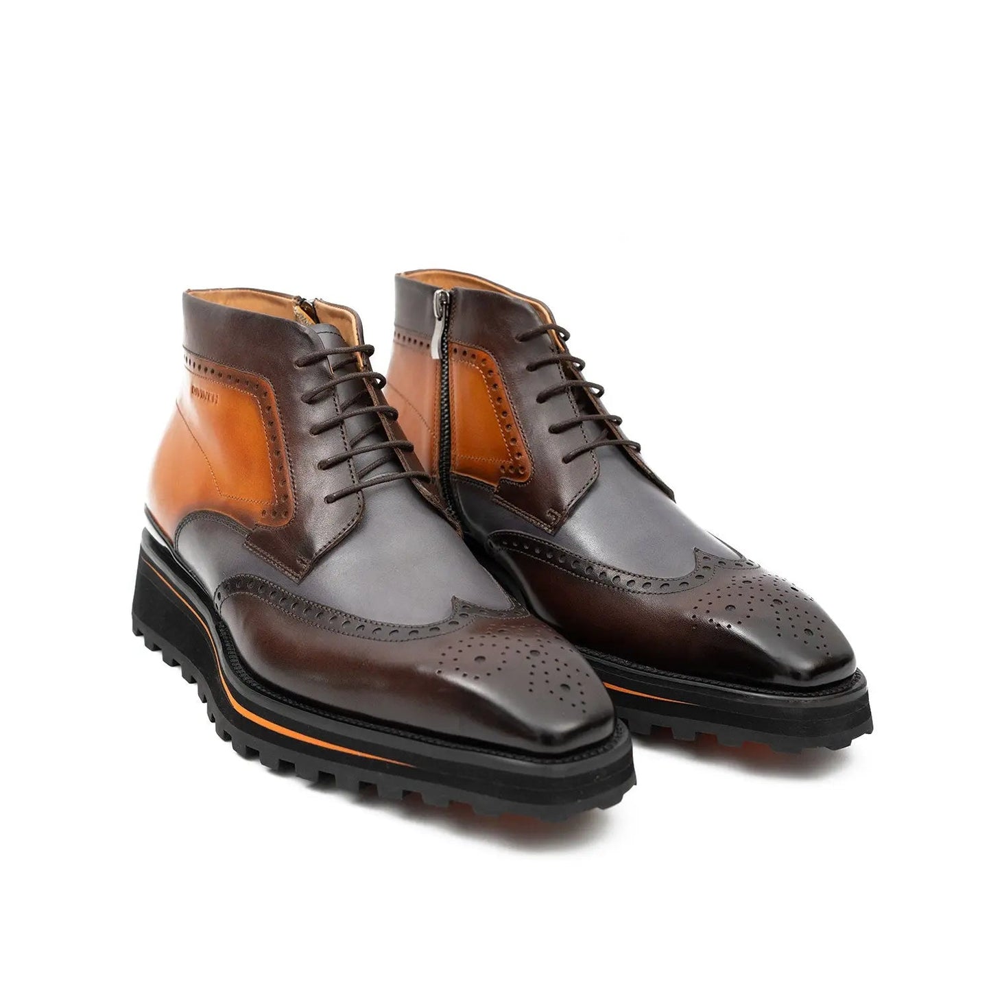 Zipper Brogue Martin Boots 2890 Gray Brown