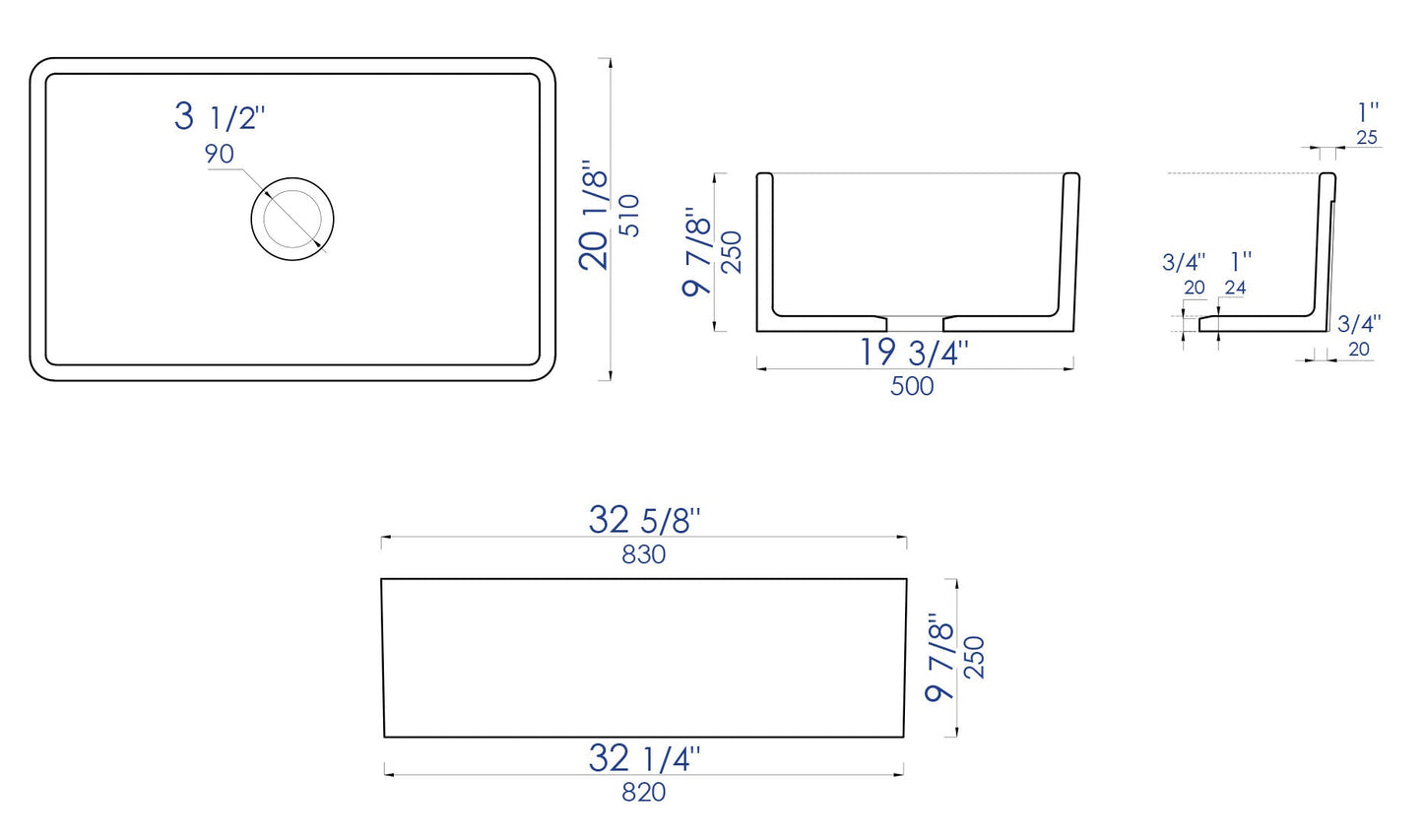 ALFI brand  ABCO3320SB Concrete Color 33 inch Reversible Single Fireclay Farmhouse Kitchen Sink