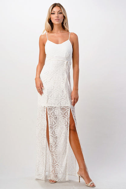 Elegant Black Lace Maxi Dress with Side Slit | Apparel | Kitchen + Metal