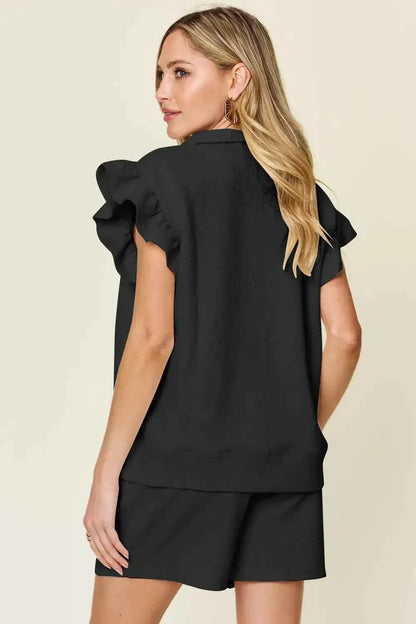 Plus Size Flounce Sleeve 2 piece top and shorts set