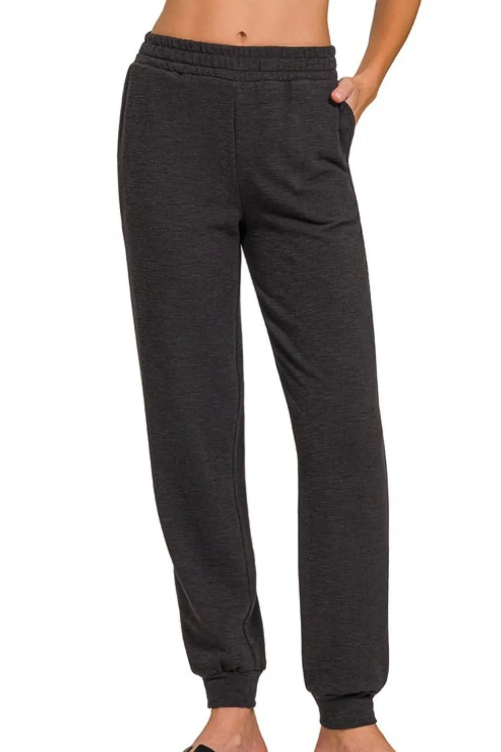Zenana Cotton Slub Jogger Pants in Black