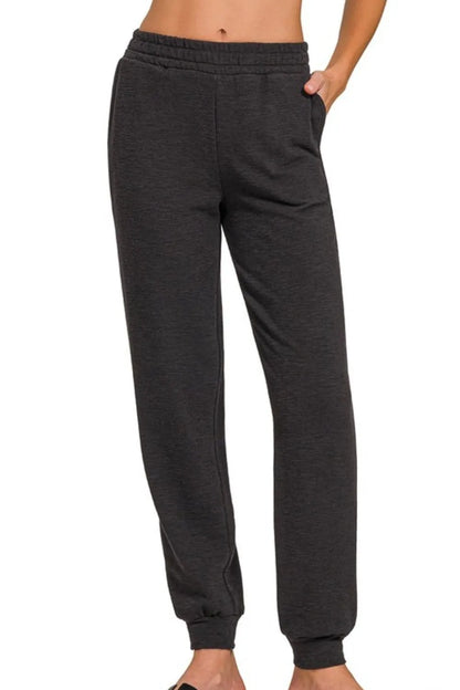 Zenana Cotton Slub Jogger Pants in Black