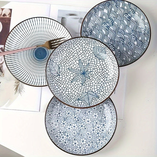 Elegant Japanese Ceramic Dinner Plate  Floral  Geometric Design
