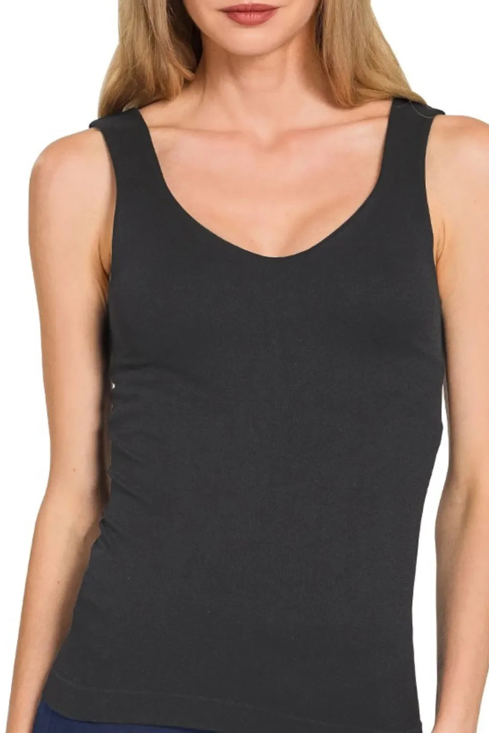 Zenana Seamless Tank Top in Black