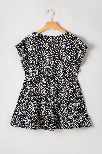 Black Leopard Print Flowy Tiered Plus Size Blouse