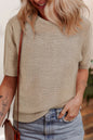 Beige Shiny Plain Short Sleeve Knit Top