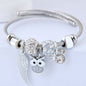 Beaded Owl Bracelet with Angel Wings - Stainless Steel Charm Bracelet